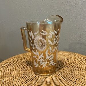 Vintage Jeannette‎ Carnival Glass Orange Marigold Floral Pitcher